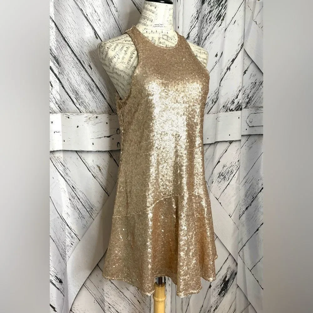 Free People Gold Sequin Mini Dress Small